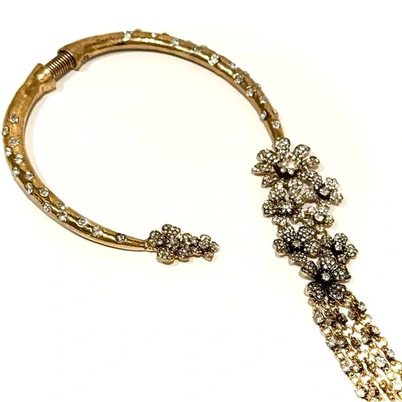 GOLDEN GLAM GODDESS | Designer Floral Crystal Waterfall Collar Necklace | NWT - Picture 5 of 8